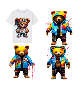 Hot Sale Graffiti Gangster Bear Decals Iron On Urban Cartoon Animal DTF Transfer Patch Ready To Press For Street Wear T-Shirts