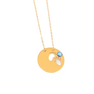 Collier Pendentif Géométrique Œil Turc Plaqué Or en Acier Inoxydable, Breloque Ronde Thème Œil Turc pour Femme, Bijou Cadeau - Product Image 5