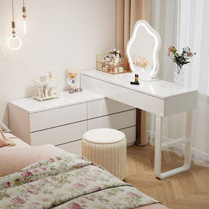 Modern Minimalist Makeup Vanity <b>Desk</b> With Mirror And Storage Drawers For <b>Bedroom</b> Adult Use - Product Image 3
