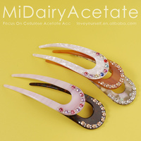 Midairy coiffure européenne et américaine mode rétro tempérament acétate en forme de U bâton de cheveux épingle à cheveux fourchette 13.8cm 4317