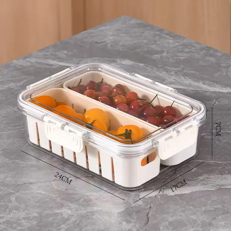 Boîte de conservation fraîche pour réfrigérateur en PET à 2 compartiments, boîte de rangement pour la sécurité alimentaire, ensemble de boîtes de rangement pour la cuisine et la maison