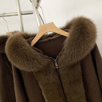 Manteau en tricot chaud d'hiver Jancoco à manches longues, élégant, avec capuche en fourrure de renard véritable, cardigan court en tricot pour femmes