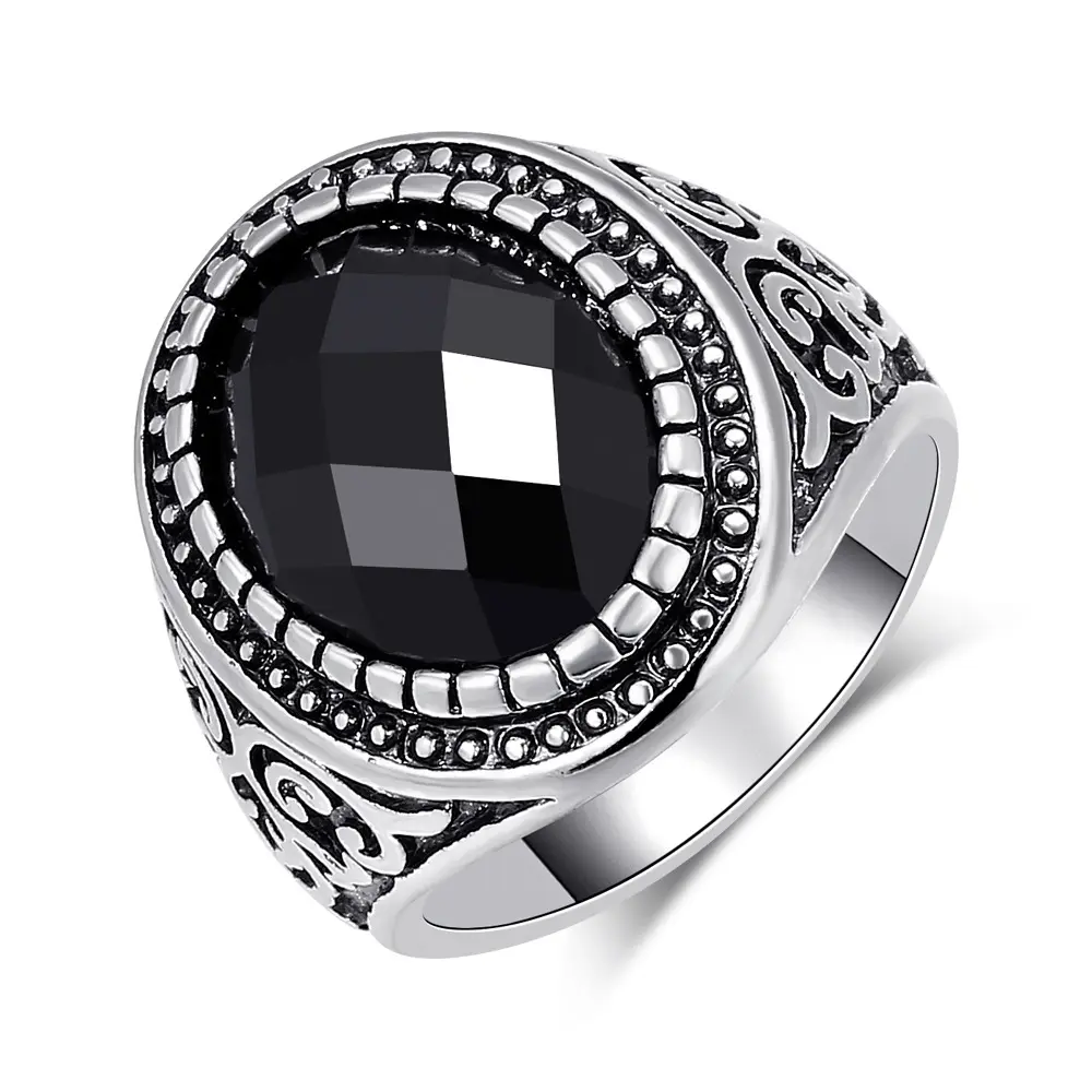 VRIUA หรูหราคริสตัลแหวนผู้หญิงวินเทจสีดำเรซิ่น Punk Gothic แหวนเงินงานแต่งงานอุปกรณ์เสริมแฟชั่นผู้หญิงเครื่องประดับ
