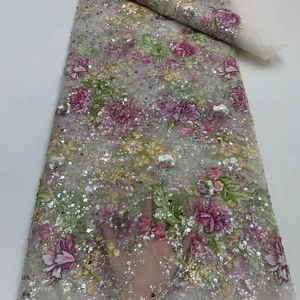 Tessuto in Pizzo Francese Ricamato con Perline, Elegante e di Alta Qualità, Stile Europeo e Americano, Ideale <span class=keywords><strong>per</strong></span> Matrimoni e Feste - Product Image 1