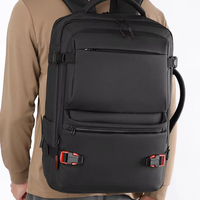 Sac à dos pour ordinateur portable noir extensible à grande capacité avec motifs personnalisés imprimés sur mesure et plusieurs poches pour les voyages d'affaires