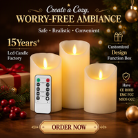 Bougie LED sans flamme en cire véritable, fonctionnant avec 2 piles AA, avec télécommande et minuterie, pour la décoration de Noël, service OEM d'usine chinoise