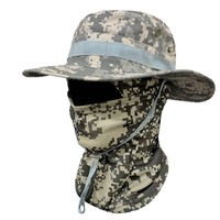 Ensemble de masque tactique camouflage à large bord et chapeau bob numérique pour sports de plein air quatre saisons avec protection solaire