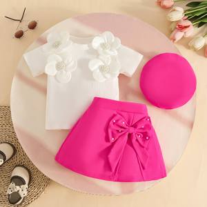 Vêtements pour filles, t-shirt à manches courtes avec fleurs 3D, culottes, ensemble de 2 pièces pour filles, vêtements d'été doux pour enfants - Product Image 5