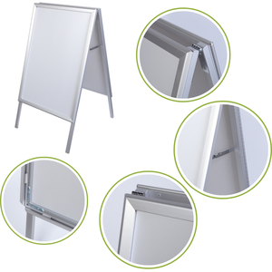 Marco de póster de doble cara en ángulo recto con apertura rápida, soporte tipo A, acabado en aluminio plateado para oficina y exposiciones - Product Image 5