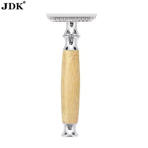 JDK Preço de Fábrica 1pc Navalha De Segurança Punho De Bambu Double Edge Barbeiro Barba Cuidado Barbeador