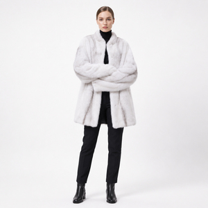 Exclusivo Abrigo de Visón Genuino Silver Cross para Mujer, Corte Regular, Botón Único, Invierno, Liso, Teñido, Casual, Cortavientos - Product Image 2