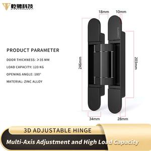 Петля скрытого монтажа из цинкового сплава, грузоподъемность 120 кг, размер 34*246 мм, толщина 10 мм, 3D-регулировка, угол открывания 180°, с доводчиком для дверей - Product Image 2