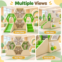Ensemble de jeux souple Nid d'abeille Vert Jaune Beige, équipement de jeu intérieur pour enfants, pour ramper, grimper et glisser, idéal pour garderies et location événementielle
