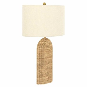 Lampe de table en travertin jaune naturel style Wabi Sabi pour la maison, le salon, la chambre, le bureau, éclairage LED avec base E26 - Product Image 1