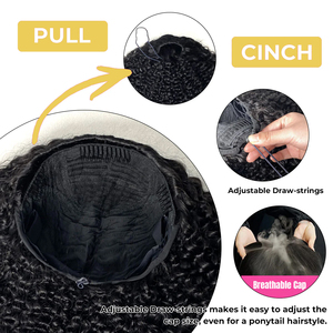 Peluca de media cabeza 3 en 1 de cabello humano rizado birmano sin pegamento con cordón ajustable, ideal para principiantes - Product Image 6