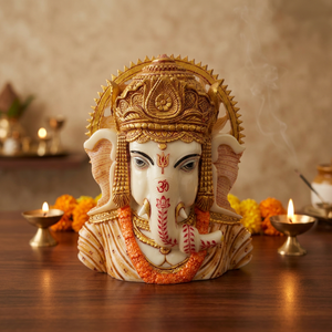 Statue de Ganesha en résine artisanale Nirmala Handicrafts, buste de dieu hindou traditionnel plaqué or de qualité supérieure, objet spirituel - Product Image 1