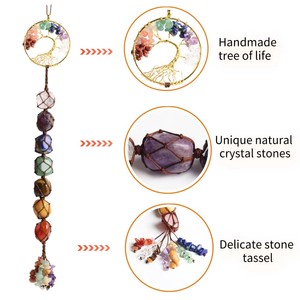 Attrape-rêves Arbre <span class=keywords><strong>de</strong></span> Vie avec 7 Pierres des Chakras, Cristal <span class=keywords><strong>de</strong></span> Guérison, Cadeau Feng Shui, Décoration <span class=keywords><strong>de</strong></span> Chambre Sorcière pour Femmes, à Suspendre pour Rideaux et Voitures - Product Image 3