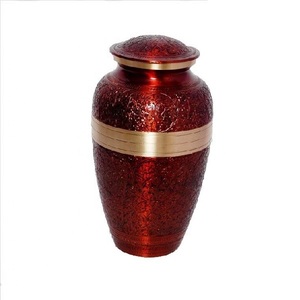 Classic <b>Red</b> Gold Metal Urn Gold Band Handmade Eco-friendly Contemporary Decorative Sympathy <b>Vase</b> Cylindrical Shape Modern - Product Image 1