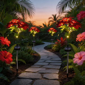 Luz LED Solar con Forma <span class=keywords><strong>de</strong></span> Flor <span class=keywords><strong>de</strong></span> Pascua Artificial, Resistente al Agua IP65, para Jardines, Céspedes y Patios Navideños - Product Image 2