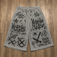Shorts de survêtement pour hommes personnalisés OEM ODM en molleton bouclette imprimé graffiti coupe ample avec cordon de serrage style streetwear fabricant marque privée