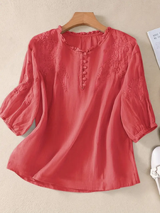 Camicette estive da <span class=keywords><strong>donna</strong></span> Casual a maniche corte camicie di grandi dimensioni <span class=keywords><strong>con</strong></span> ricami traspiranti da <span class=keywords><strong>donna</strong></span> - Product Image 5