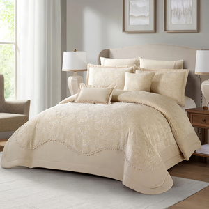 Hiện Đại Sang Trọng 8Pcs Quilt Đặt Thanh Lịch Jacquard Ren Thiết Kế Bộ Đồ Giường Comforter Màu Rắn Thanh Lịch Jacquard Ren 8Pcs Quilt Set - Product Image 1