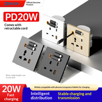 Prise murale USB à charge rapide pour le Royaume-Uni avec câble rétractable universel Type-C de 80 cm, MAX 20 W, matériau ignifuge