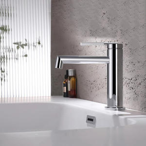 Robinet de lavabo à commande double, à un seul trou, à poignée unique, chaud et froid, entrée/sortie 20 mm, design gris métallisé, salle de bain - Product Image 2