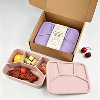 Grande boîte à lunch en silicone à quatre compartiments, récipient de conservation pour réfrigération et congélation, pour les déjeuners des enfants
