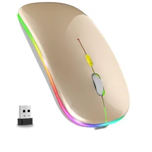 Computador portátil silencioso mouse sem fio recarregável led dual mode mouse sem fio bluetooth mouse para laptop/desktop/tablet