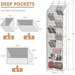 Organisateur de chaussures à suspendre sur la porte, 10 poches, rangement anti-poussière pour chaussures derrière les portes ou sur les murs, polyester noir - Product Image 2