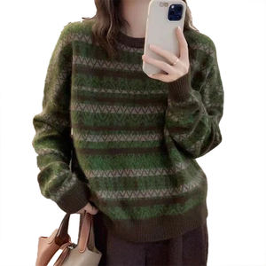 Suéter de Punto Personalizable, Moderno, Rejuvenecedor, Cuello Redondo, Diseño Retro a Rayas, Estilo Otoño-Invierno, Nuevo Estilo para Mujer - Product Image 3