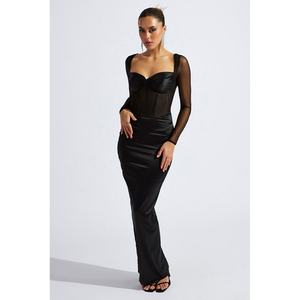 Vestido Casual Sexy de Manga Larga con Espalda Descubierta y Malla, Diseño Personalizado de Fábrica OEM, Talla y Color Personalizables - Product Image 2