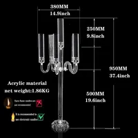 Candélabre à 5 bras en acrylique, porte-bougies, centres de table de mariage, supports à fleurs, chandeliers de fête, décoration