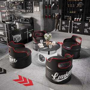 Bộ bàn ghế nhà hàng thiết kế thùng dầu công nghiệp, quán cà phê, quán ăn, quán rượu, quán bar sáng tạo, ghế sofa sắt - Product Image 5