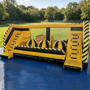Parcours d'obstacles gonflable géant interactif à thème d'avertissement <span class=keywords><strong>de</strong></span> danger, avec balles Wipeout, pour jeu sportif - Product Image 3