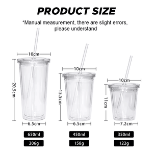 Botella de Agua Reutilizable de Doble Pared con Logotipo Personalizado, 12oz, 16oz, 22oz, Vaso de Plástico Transparente para Jugo y Hielo con Pajita y Tapa, para Promociones - Product Image 4