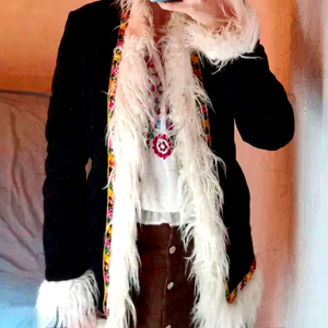 New Women's Retro <b>Afghan</b> Overcoat Trench <b>Coat</b> Genuine Leather Suede Faux Fur Trim Long Outerwear - Product Image 1