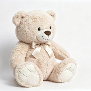 Oso de peluche personalizado color crema, oso de peluche con lazo, oso de peluche neutro, oso de peluche suave sentado - Product Image 4