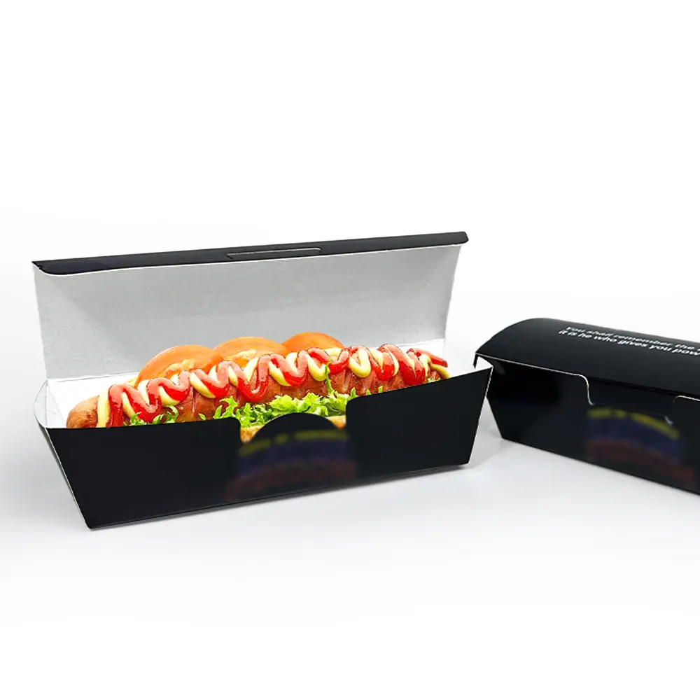 ZJPACK fabricante de cajas de papel con logotipo de impresión personalizada para comida callejera queso Hot Dog embalaje caja de papel bandejas de comida de papel