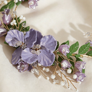 Serre-tête coréen pour <span class=keywords><strong>mariée</strong></span> adulte, fleurs violettes, perles acryliques, accessoires de mariage, vente directe d'usine - Product Image 4