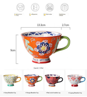 Mug en céramique peint à la main de style japonais, écologique, sans BPA, 420 ml, vintage, embossé, compatible micro-ondes, tasse à lait