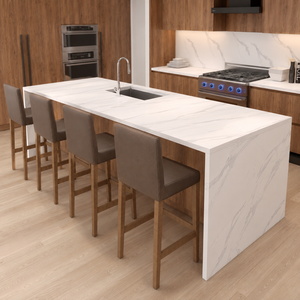 Ensemble d'armoires <span class=keywords><strong>de</strong></span> cuisine modulaires en bois <span class=keywords><strong>de</strong></span> noyer personnalisées <span class=keywords><strong>de</strong></span> qualité supérieure avec îlot en marbre pour appartement <span class=keywords><strong>de</strong></span> luxe - Product Image 4