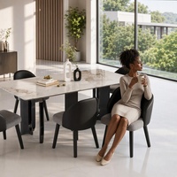 Table à manger rectangulaire moderne de luxe en pierre frittée durable pour la maison, l'appartement, l'hôtel, la villa et la cour