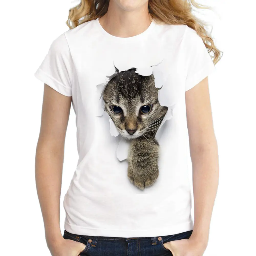 Digital animal print women's T-shirt cross-border new cat theme casual print T-shirt female short-sleeved T-shirt