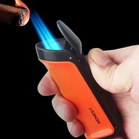 Creative trois feu Jet coupe-vent allume-cigare métal perceuse à cigares briquet gonflable boîte-cadeau en gros