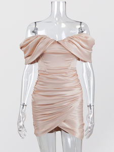 Al largo della Spalla <span class=keywords><strong>Mini</strong></span> Increspato Corsetto Del Vestito Di Natale di Modo di Un Personaggio Famoso <span class=keywords><strong>Raso</strong></span> Rosa Di Compleanno del Club Abiti Disossato Più Bustier Abiti - Product Image 3