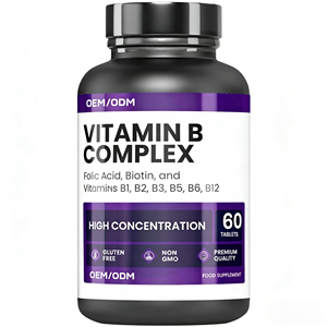 Tabletas de Complejo de Vitamina <span class=keywords><strong>B</strong></span> con B1/B2/B3/B5/B6/B12, Ácido Fólico y Biotina, Sin Gluten, Sin OMG, 60 Tabletas, Suplemento Alimenticio, OEM/ODM - Product Image 1