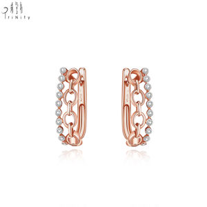 Boucles d'oreilles créoles de qualité supérieure, design vintage ajouré, en or rose massif 18 carats, avec diamants naturels véritables, cadeau pour femme - Product Image 1