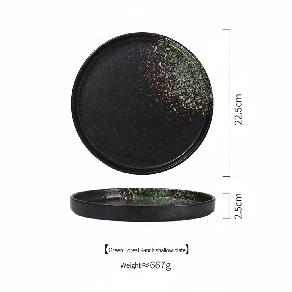 Black 9-inch flat-bottomed platter lvsen